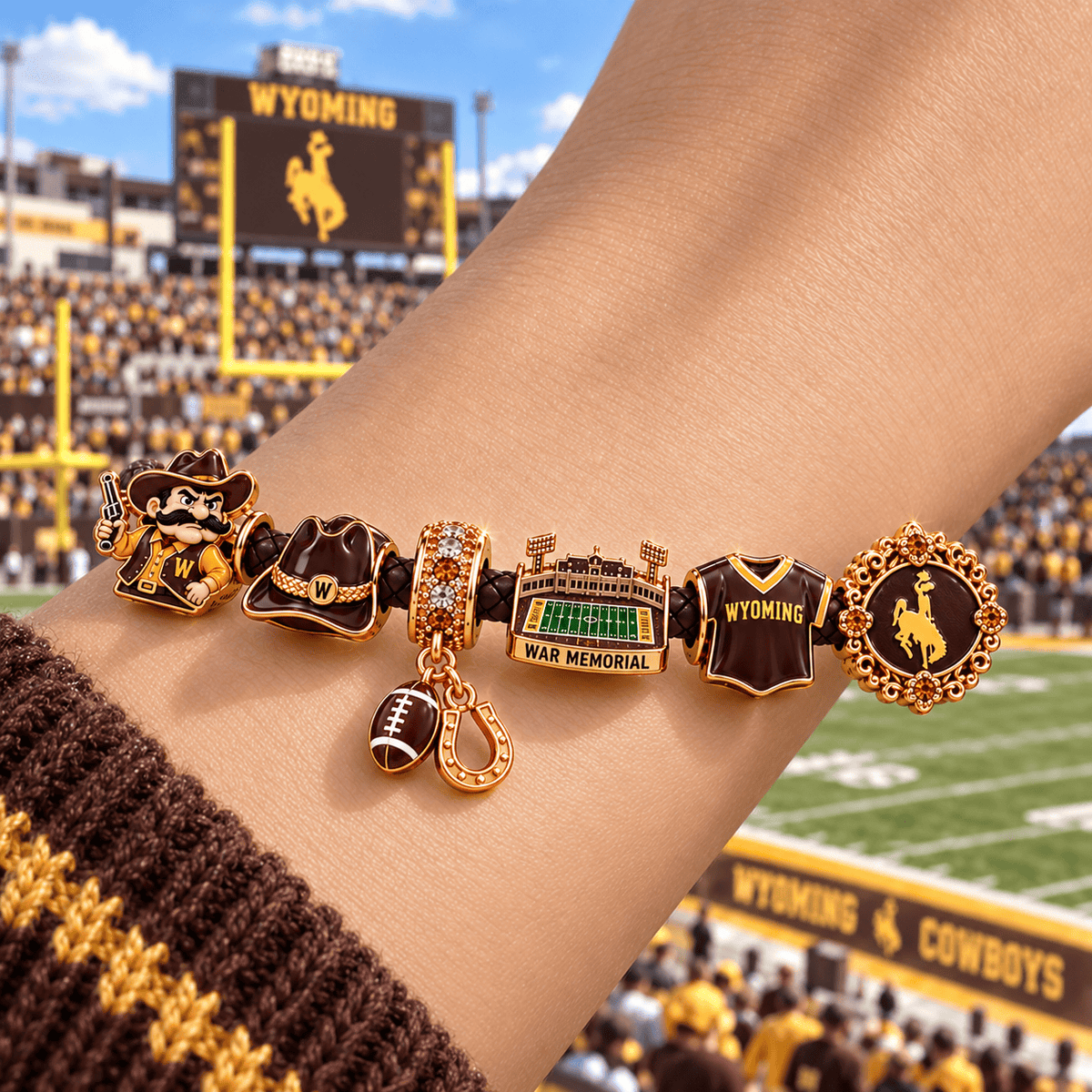WOC Braided Leather Charm Bracelet Set NHVH