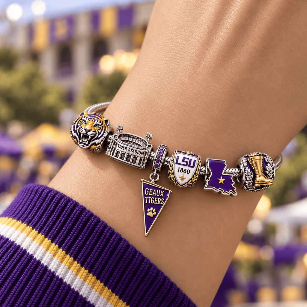LSU Silver Charm Bracelet Set PTT