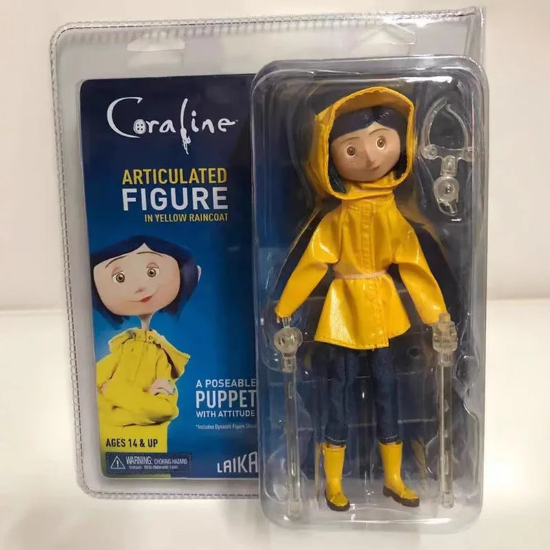 Laika Coraline 7 Inch Articulated Figure Pvc Poseable Collectible Puppet With Star Sweater Yellow Raincoat Striped Shirt