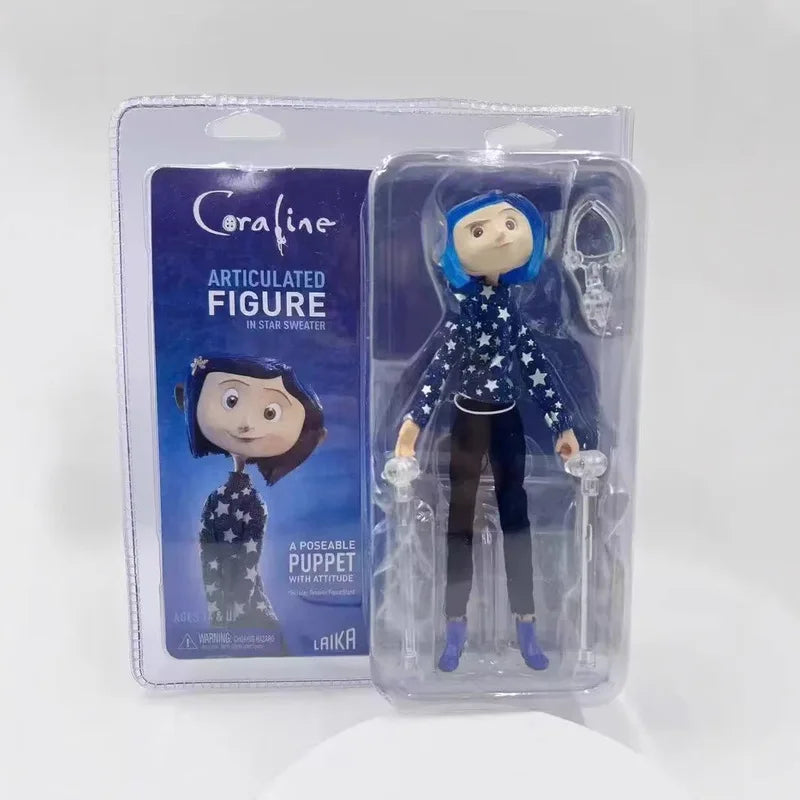 Laika Coraline 7 Inch Articulated Figure Pvc Poseable Collectible Puppet With Star Sweater Yellow Raincoat Striped Shirt