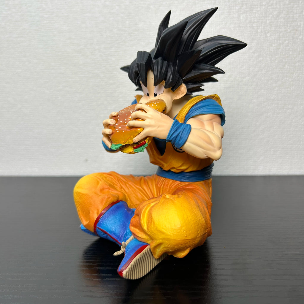 New Dragon Ball Goku & Vegeta Eating Hamburgers Anime Figure Sitting Pose Figurine Desktop Ornament Collectible Model Toys Gift